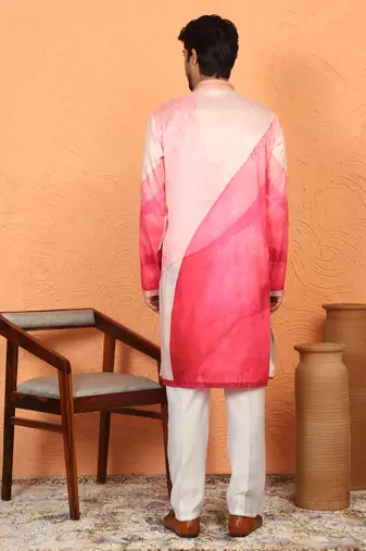 cotton silk floral printed anchor neck work pink kurta