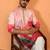 cotton silk floral printed anchor neck work pink kurta