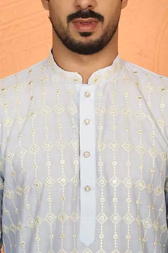 cotton silk ombre embroidered blue kurta