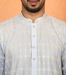 cotton silk ombre embroidered blue kurta