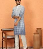 cotton silk ombre embroidered blue kurta