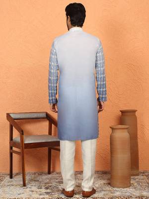 cotton silk ombre embroidered blue kurta 3