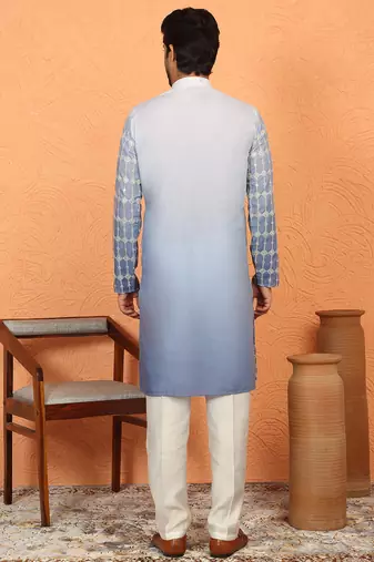 cotton silk ombre embroidered blue kurta