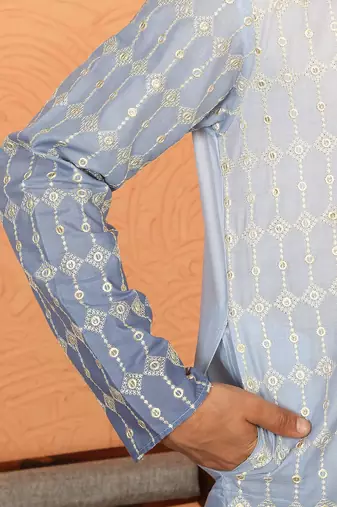 cotton silk ombre embroidered blue kurta