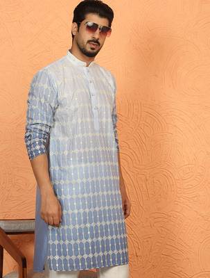 cotton silk ombre embroidered blue kurta 5