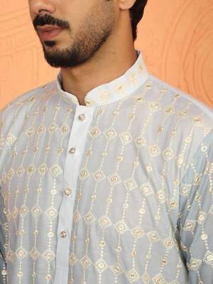 cotton silk ombre embroidered green kurta 1