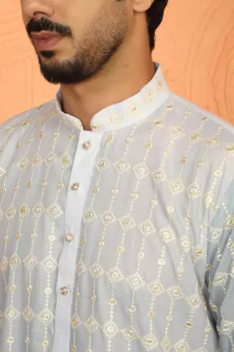 cotton silk ombre embroidered green kurta