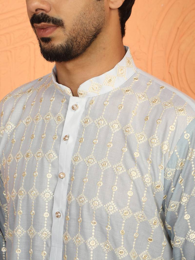 cotton silk ombre embroidered green kurta