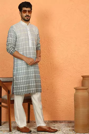 cotton silk ombre embroidered green kurta
