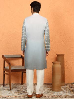 cotton silk ombre embroidered green kurta 3