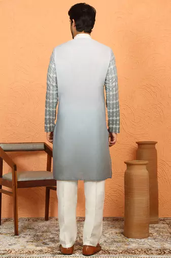 cotton silk ombre embroidered green kurta