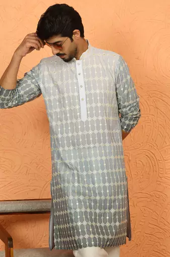 cotton silk ombre embroidered green kurta