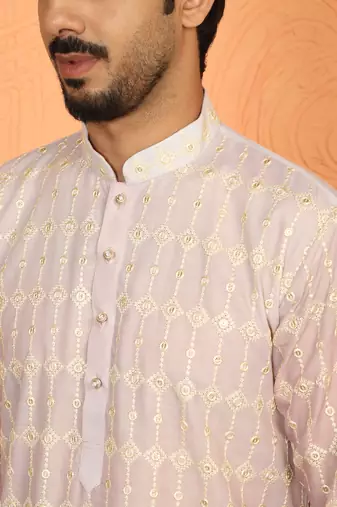 cotton silk ombre embroidered pink kurta