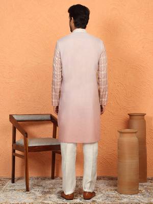 cotton silk ombre embroidered pink kurta 4