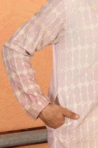 cotton silk ombre embroidered pink kurta