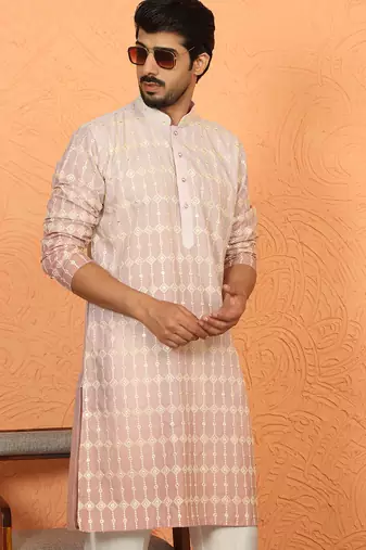 cotton silk ombre embroidered pink kurta