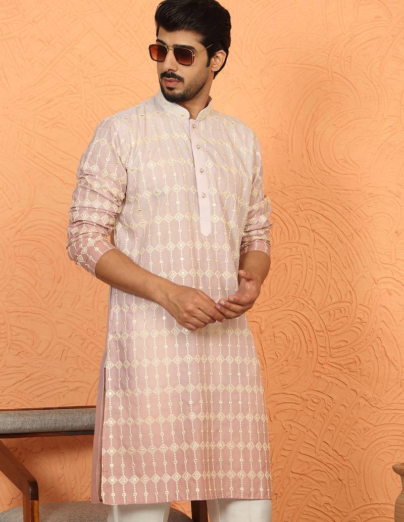 cotton silk ombre embroidered pink kurta