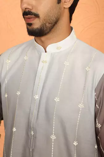 cotton silk ombre embroidered daman work brown kurta