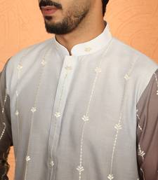 cotton silk ombre embroidered daman work brown kurta