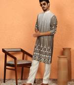 cotton silk ombre embroidered daman work brown kurta
