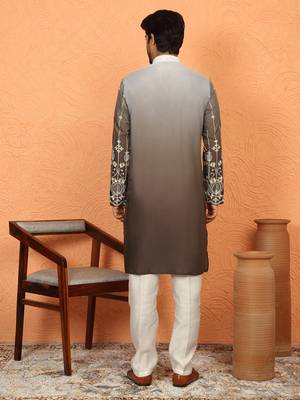 cotton silk ombre embroidered daman work brown kurta 3