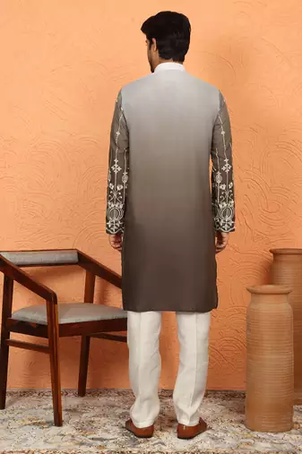 cotton silk ombre embroidered daman work brown kurta