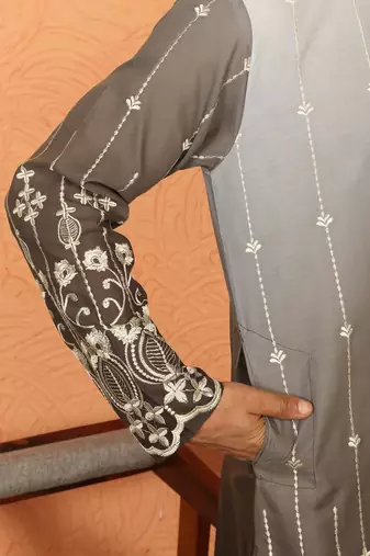 cotton silk ombre embroidered daman work brown kurta