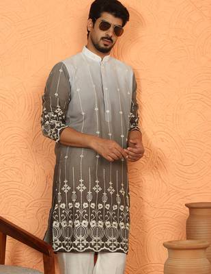 cotton silk ombre embroidered daman work brown kurta 5
