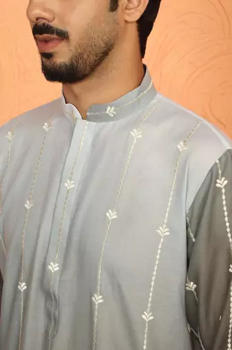 cotton silk ombre embroidered daman work green kurta