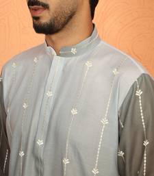 cotton silk ombre embroidered daman work green kurta