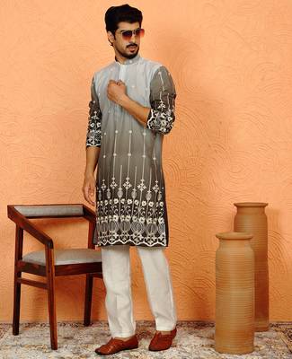 cotton silk ombre embroidered daman work green kurta 1