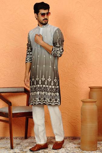 cotton silk ombre embroidered daman work green kurta