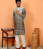 cotton silk ombre embroidered daman work green kurta