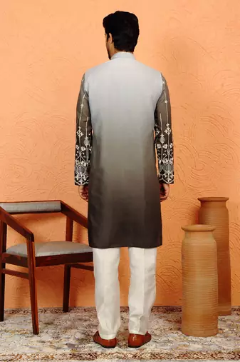 cotton silk ombre embroidered daman work green kurta