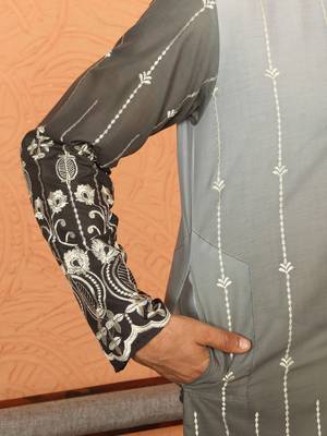 cotton silk ombre embroidered daman work green kurta 4