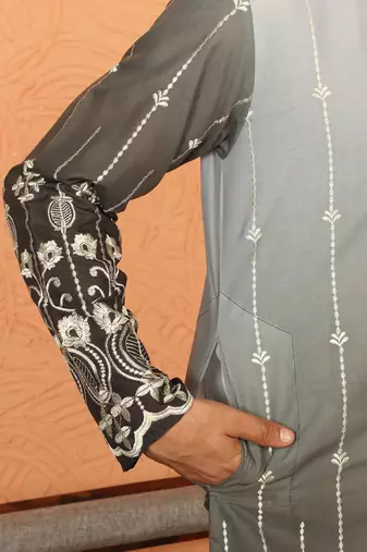 cotton silk ombre embroidered daman work green kurta
