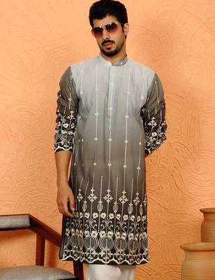 cotton silk ombre embroidered daman work green kurta 5