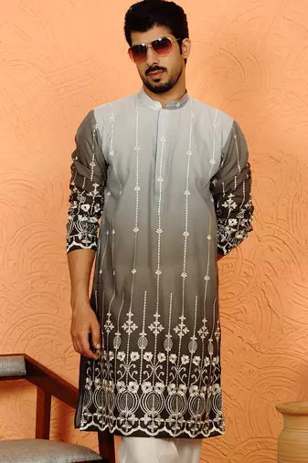 cotton silk ombre embroidered daman work green kurta