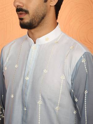 cotton silk ombre embroidered daman work grey kurta 1
