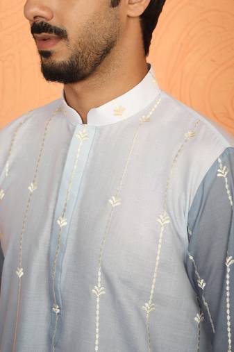 cotton silk ombre embroidered daman work grey kurta