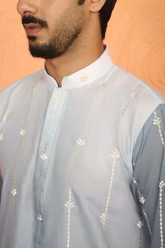 cotton silk ombre embroidered daman work grey kurta