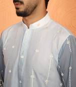 cotton silk ombre embroidered daman work grey kurta