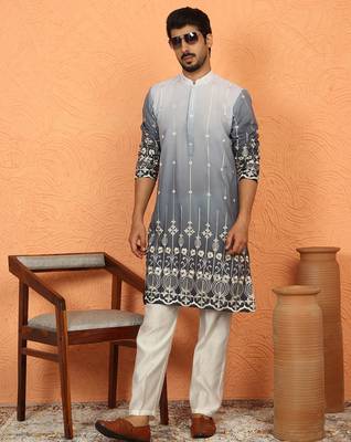 cotton silk ombre embroidered daman work grey kurta 2