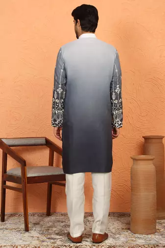 cotton silk ombre embroidered daman work grey kurta