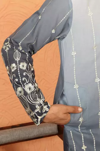 cotton silk ombre embroidered daman work grey kurta