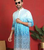 ethnic ombre cotton silk with floral embroidered detail daman work blue kurta