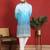 ethnic ombre cotton silk with floral embroidered detail daman work blue kurta