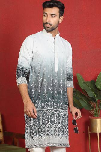 ethnic ombre cotton silk with floral embroidered detail daman work grey kurta
