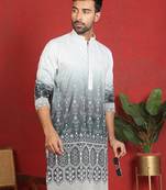 ethnic ombre cotton silk with floral embroidered detail daman work grey kurta