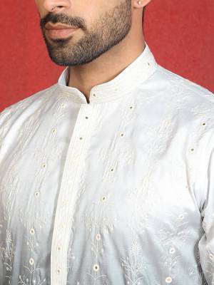 ethnic ombre cotton silk with floral embroidered detail daman work grey kurta 2